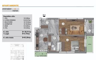 Apartament in imobil nou - 2 camere, decomandat, Bd Brancoveanu - Schiță 4