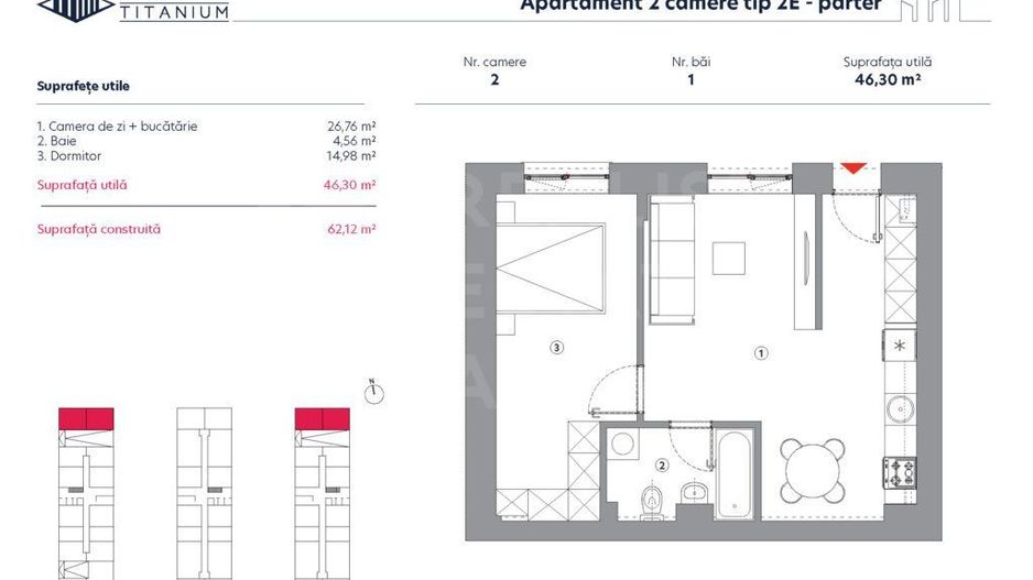 Vânzare, apartament, 2 camere tip 2E, HILS Titanium, București - Poză 2
