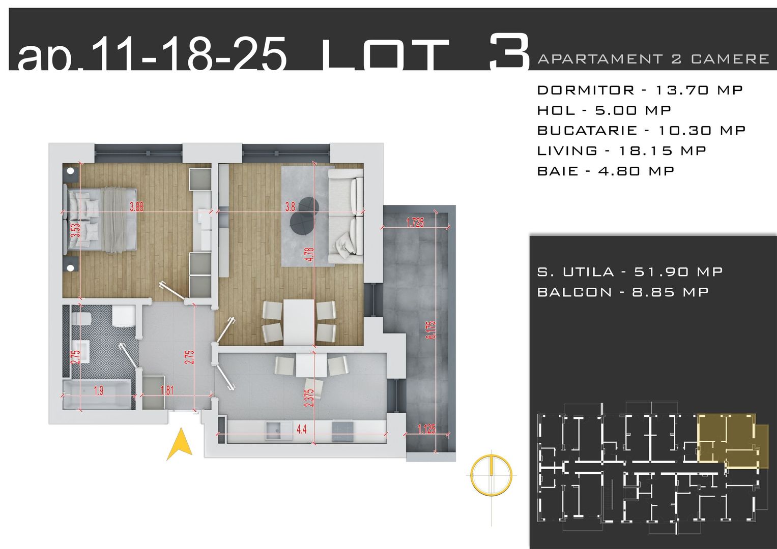 2 camere decomandat -parcare inclusa -Pallady - Schiță 7