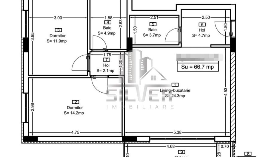 Apartament cu 3 camere/67mp/partial finisat/imobil calitativ/CF. - Poză 2