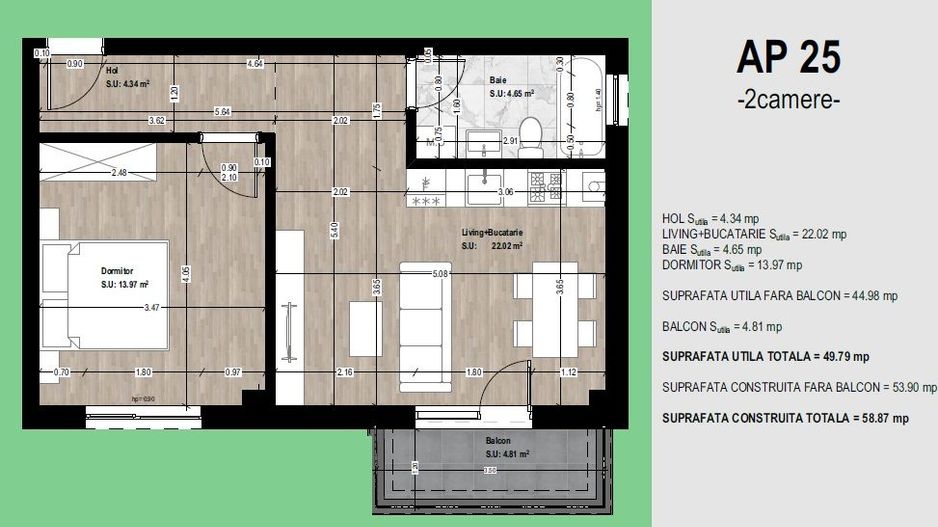 Apartament nou, mobilat, utilat, parcare si TVA incluse, comision 0 - Schiță 8