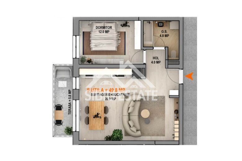 Apartament 2 camere, finisat la cheie, cu balcon - Poză 4
