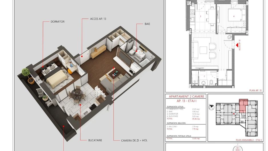 APARTAMENT tip STUDIO - 2 camere, ETAJ 1, cu parcare, Complex LOGICENT; - Poză 1