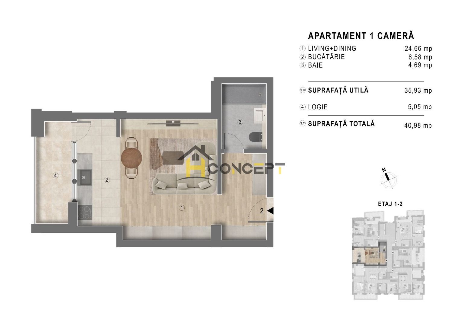 Studio, bucatarie inchisa,  Popesti Leordeni, parcare, comision 0% - Poză 4