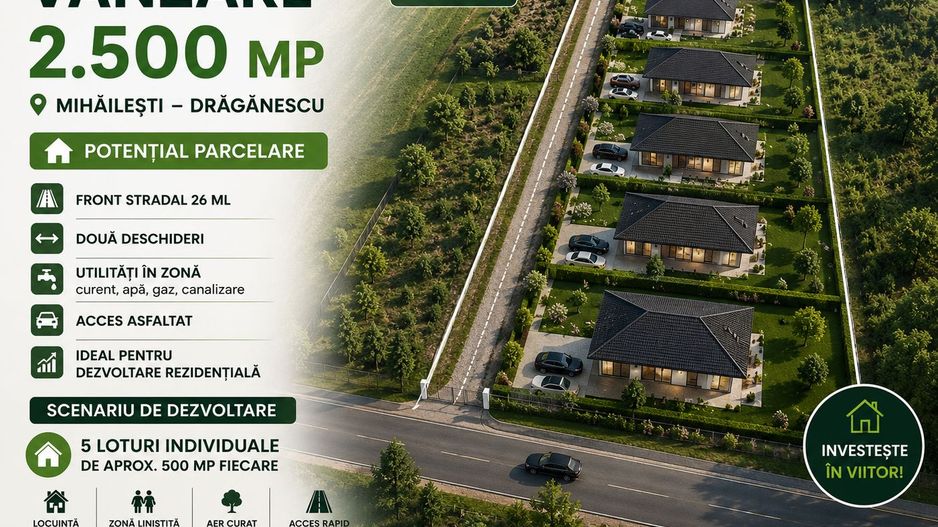 Oportunitate! Teren Mihăilești – 2.500 mp la 19€/mp - Poză 1