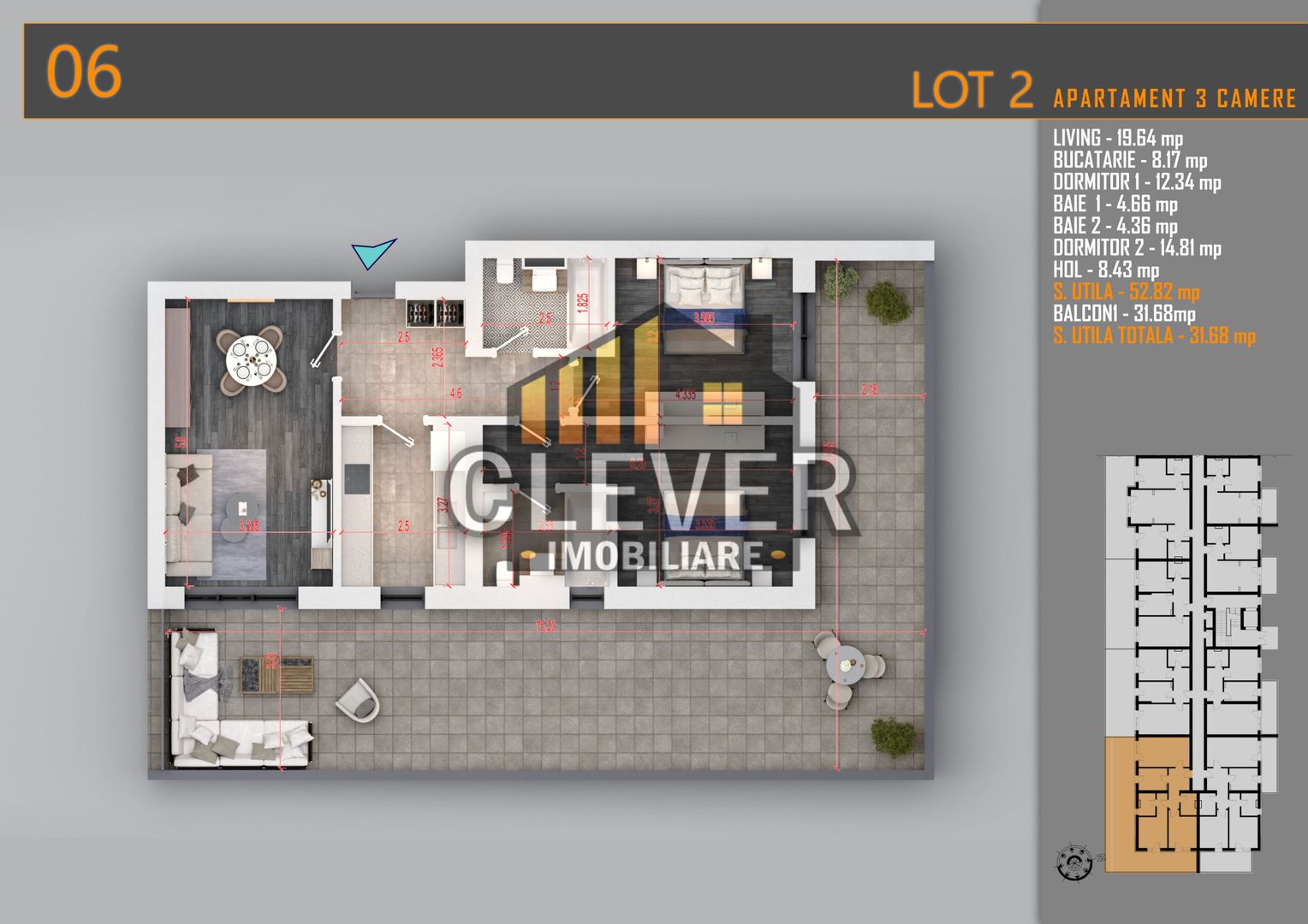 Apartament 3 camere | Terasa 67 mp | Pallady | Comision 0% metrou Teclu - Schiță 7