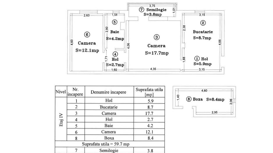 2 Camere | Boxa 8,4 mp | Confort | Lumina | Modern | Comision 0 - Schiță 15