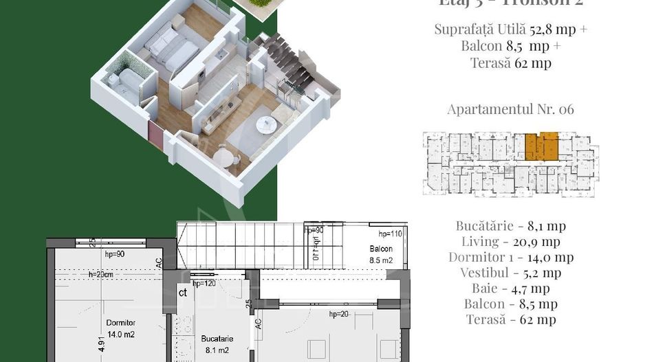 Apartament deosebit 2 camere Terasa 62mp-Th. Pallady - Schiță 2