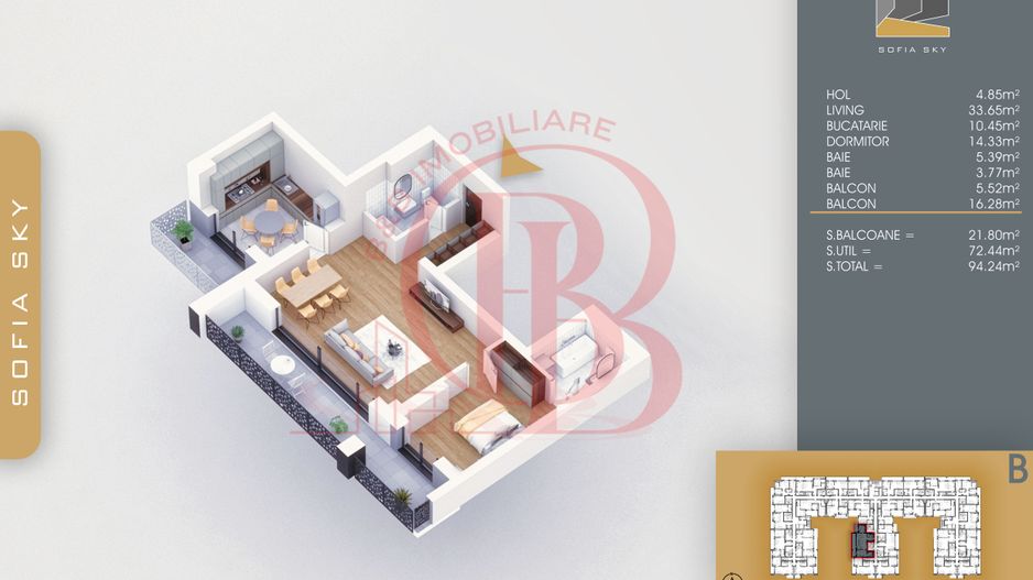 2 camere+2 bai Finalizat Parcare Bonus Pallady 7min Metrou - Schiță 4
