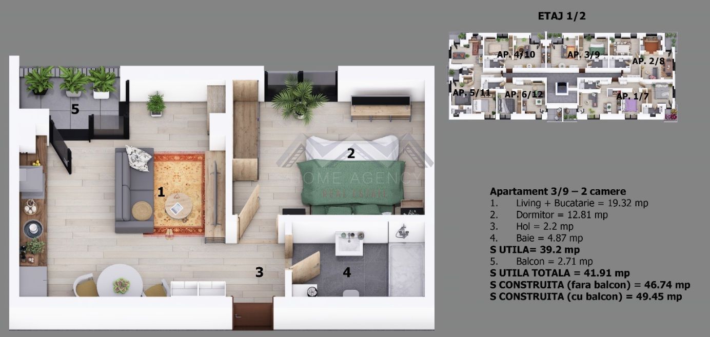 Apartament 2 camere Otopeni central | bloc cu lift | include parcare - Schiță 10