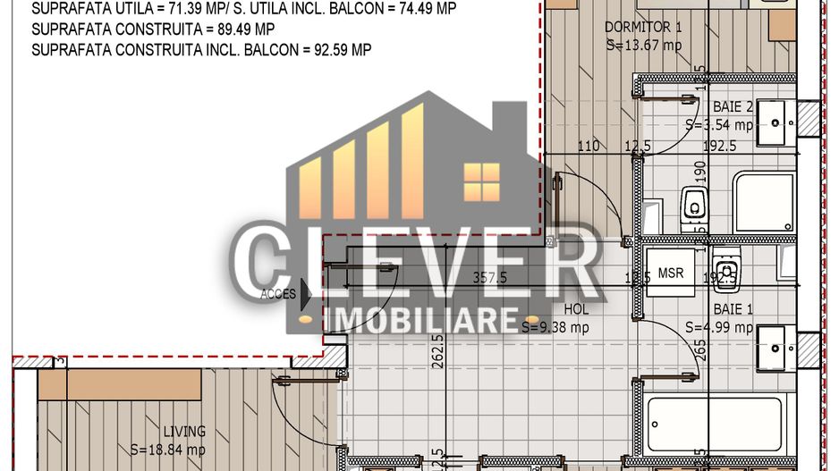 Design Funcțional: 3 Camere, 2 Băi și Balcon | Direct Dezvoltator - Schiță 8