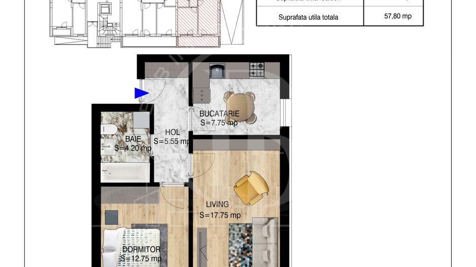 2 camere decomandat   Pallady Metrou Nicolae Teclu - Schiță 17