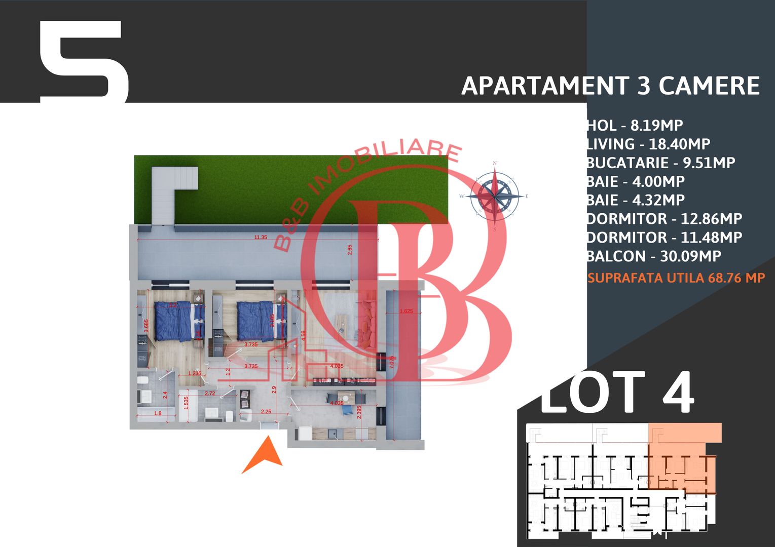 3 camere cu gradina Finalizat  -parcare inclusa -tva inclus - Schiță 2
