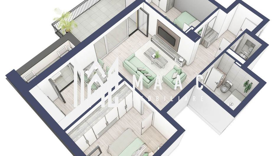 Apartament 3 camere | Balcon 22.2 mp | Etaj 3 | Turnisor - Poză 4