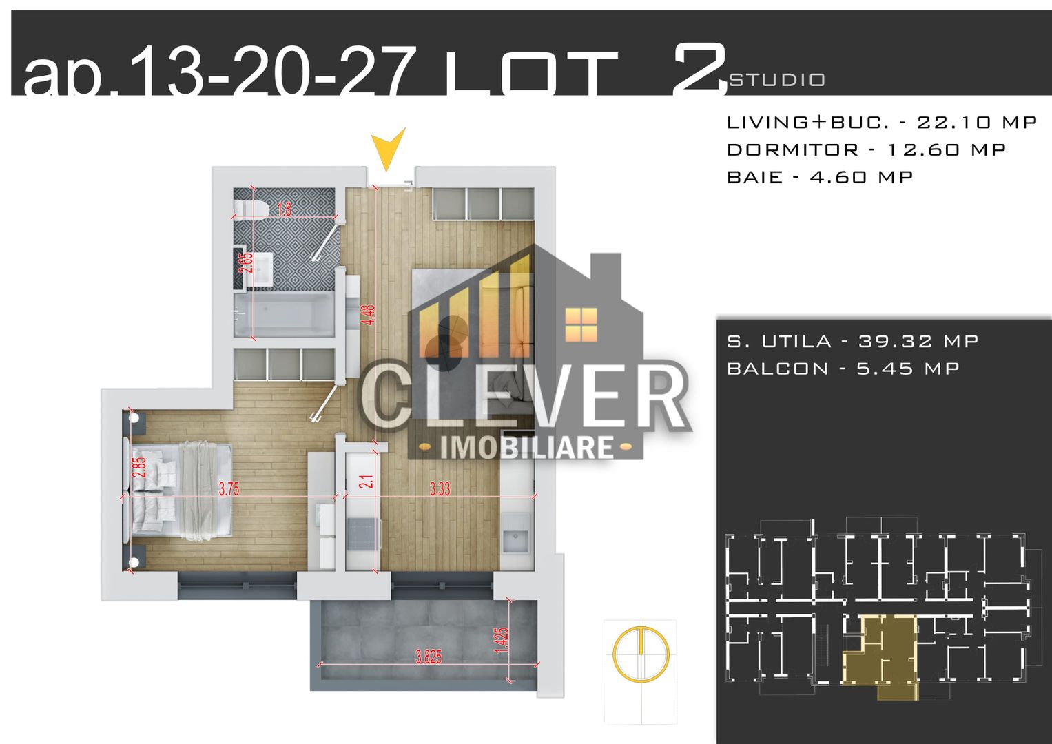 Apartament 2 cam, Încălzire în Pardoseală, Finisaje Incluse - Pallady - Poză 2