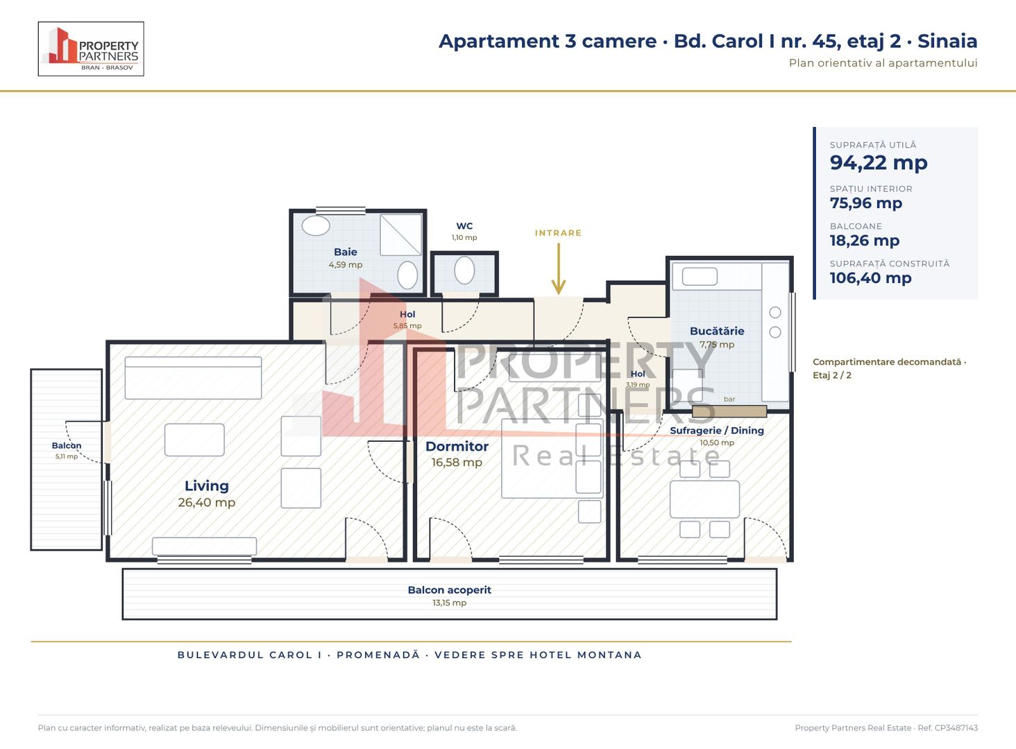 Apartament 3 camere, Bd. Carol I, vizavi de Hotel Montana, centrul Sinaiei - Poză 21