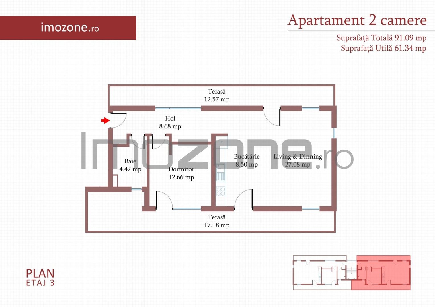 4 camere cu terasa de 22 mp, 3 bai, etaj 1/3, FINISAT MODERN,  COMISION 0% - Poză 1