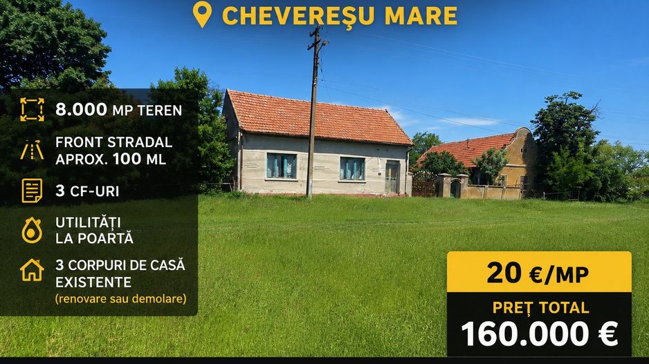 Teren vanzare-8000 m2-Cheveresu Mare -100 m front stradal - Poză 1