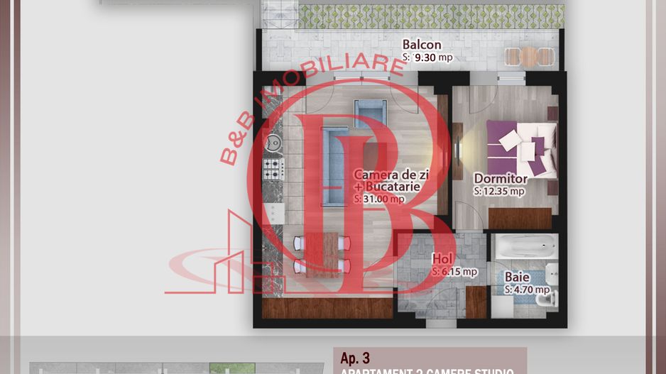 2 camere cu gradina proprie -Titan-Pallady-Metrou Teclu - Schiță 1