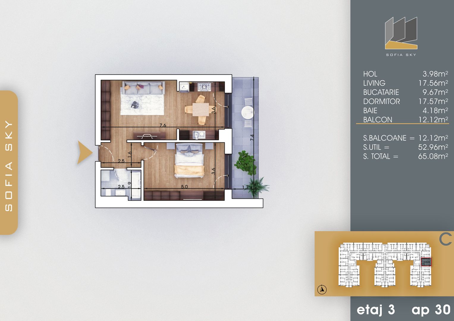 2 camere spatios centrala apartament 7 min Metrou N .Teclu - Schiță 1