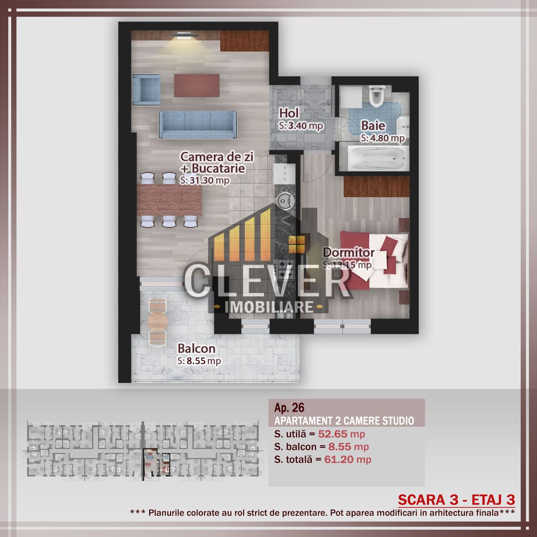 Studio 2 cam spatios 61 mp total, Comision 0% - zona Pallady - Schiță 14