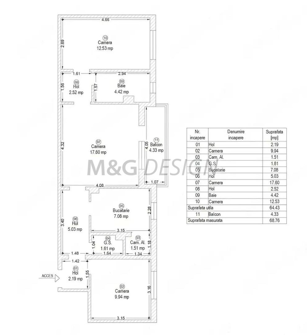 Apartament cu 3 camere Aradului cu centrala - Schiță 12