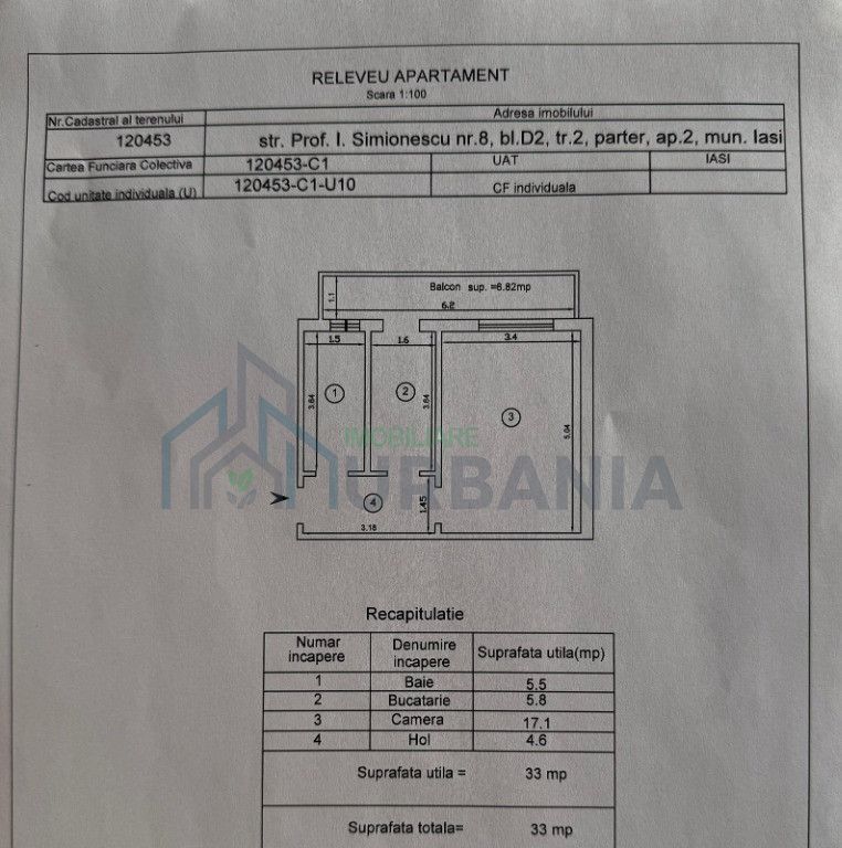 Apartament 1 camera, Dacia, parter, 33 mp + balcon 7 mp - Poză 1