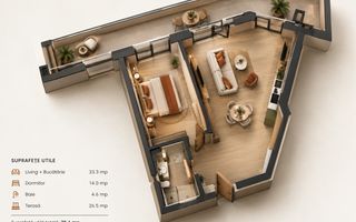 Apartament 2 camere, bloc nou, 52mp, terasa de 27mp, zona Golden Tulip - Poză 1