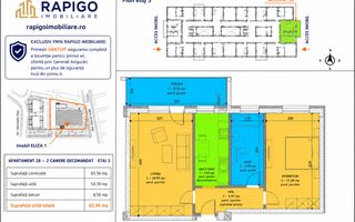 Apartamentul nr. 28 | 2 camere decomandat | Etaj 3 | Terasă 8,56 mp | - Poză 1
