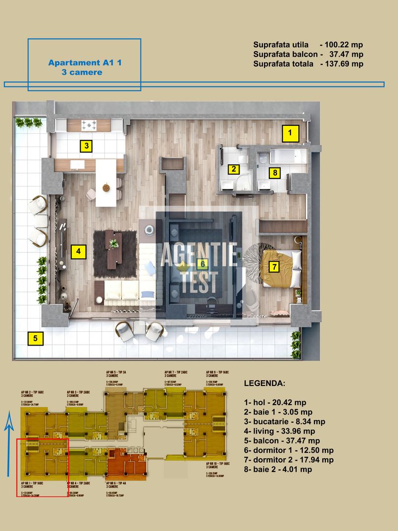Apartament 3 camere Tip A1 1 - Schiță 8