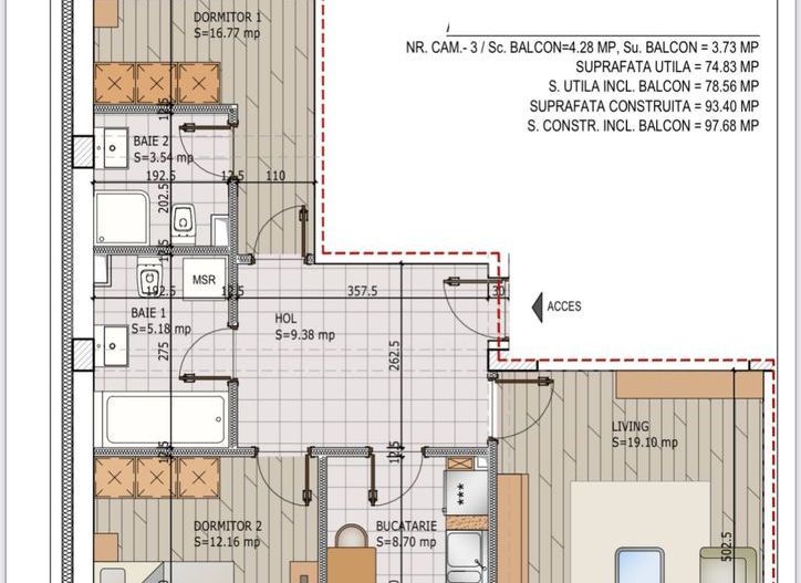 Apartament 3 camere 78mp 2 bai decomandat Pallady Paladi Salajan Titan - Poză 1