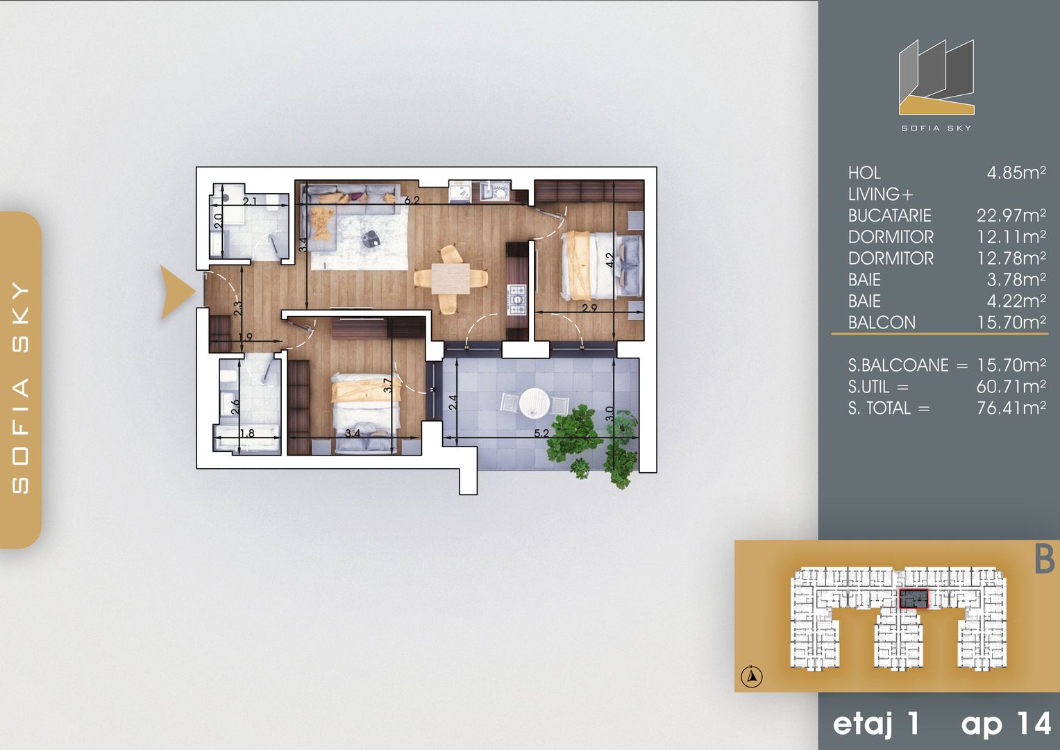 Apartament 3 camere Titan Pallady 7 min Metrou Nicolae Teclu - Schiță 9