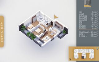 7min Metrou Nicolae Teclu 3 Camere Bloc Finalizat-Th Pallady - Schiță 1