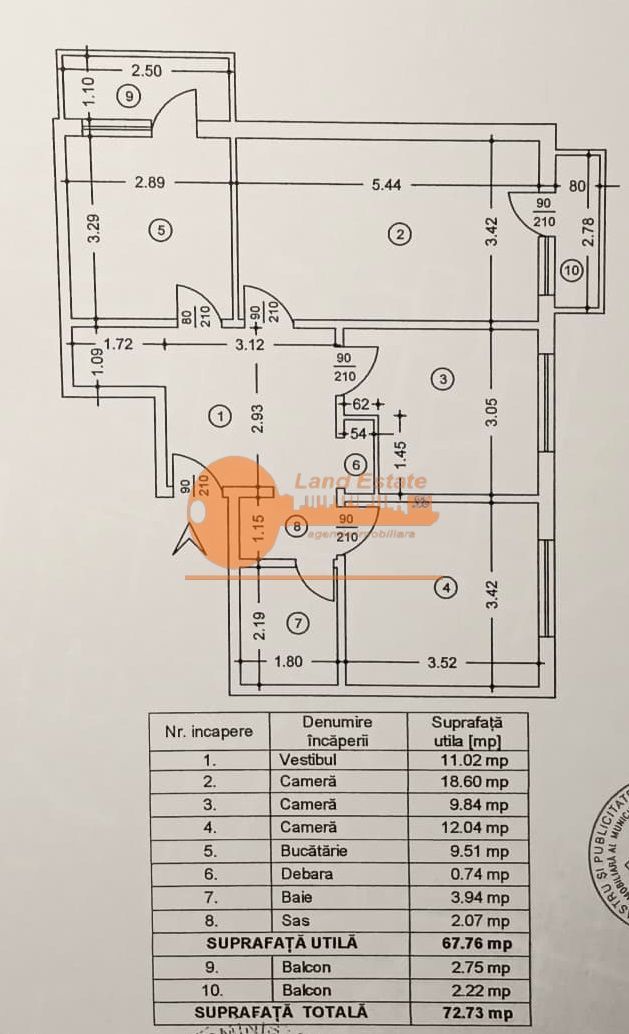 Apartament 3 camere 1 Decembrie 1918 68 mp centrală proprie - Schiță 9