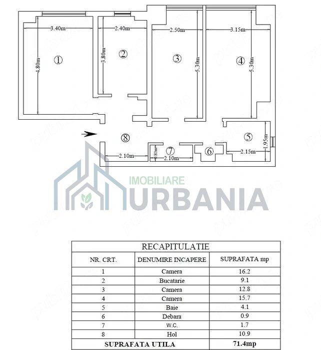 Apartament 3 camere decomandat, Frumoasa, 71 mp, 2 băi, mobilat, utilat, boxă - Poză 10