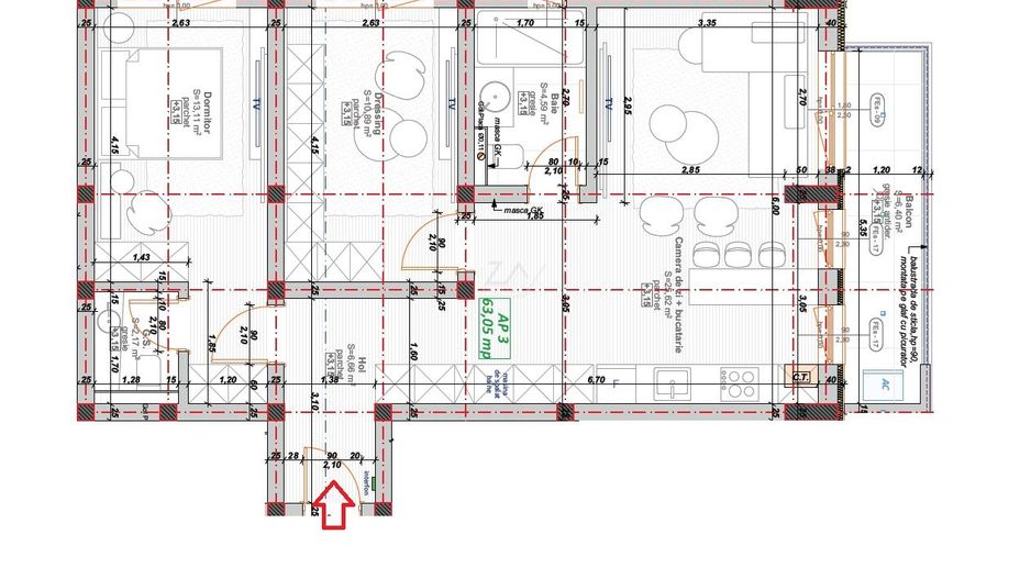 Apartament nou cu 3 camere si 2 bai. Finisaje la alegere. - Poză 11