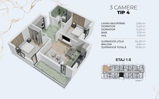 Apartament cu 3 camere moderne in bloc nou - pasarela metrou Berceni - Poză 8