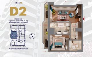 Apartament cu 2 camere, de tip D2 - Royal Town Copou - Poză 1