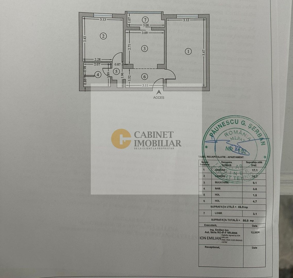 2 Camere - 50MP | Etaj Intermediar | 1985 | Metrou Crangasi - 2 minute - Schiță 7
