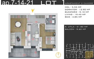 2 camere decomandat -parcare inclusa -Pallady - Schiță 1