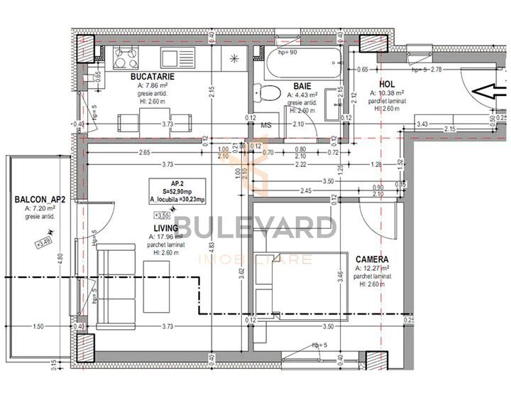 Apartament 2 camere, parcare subterana, zona Garii! - Schiță 4