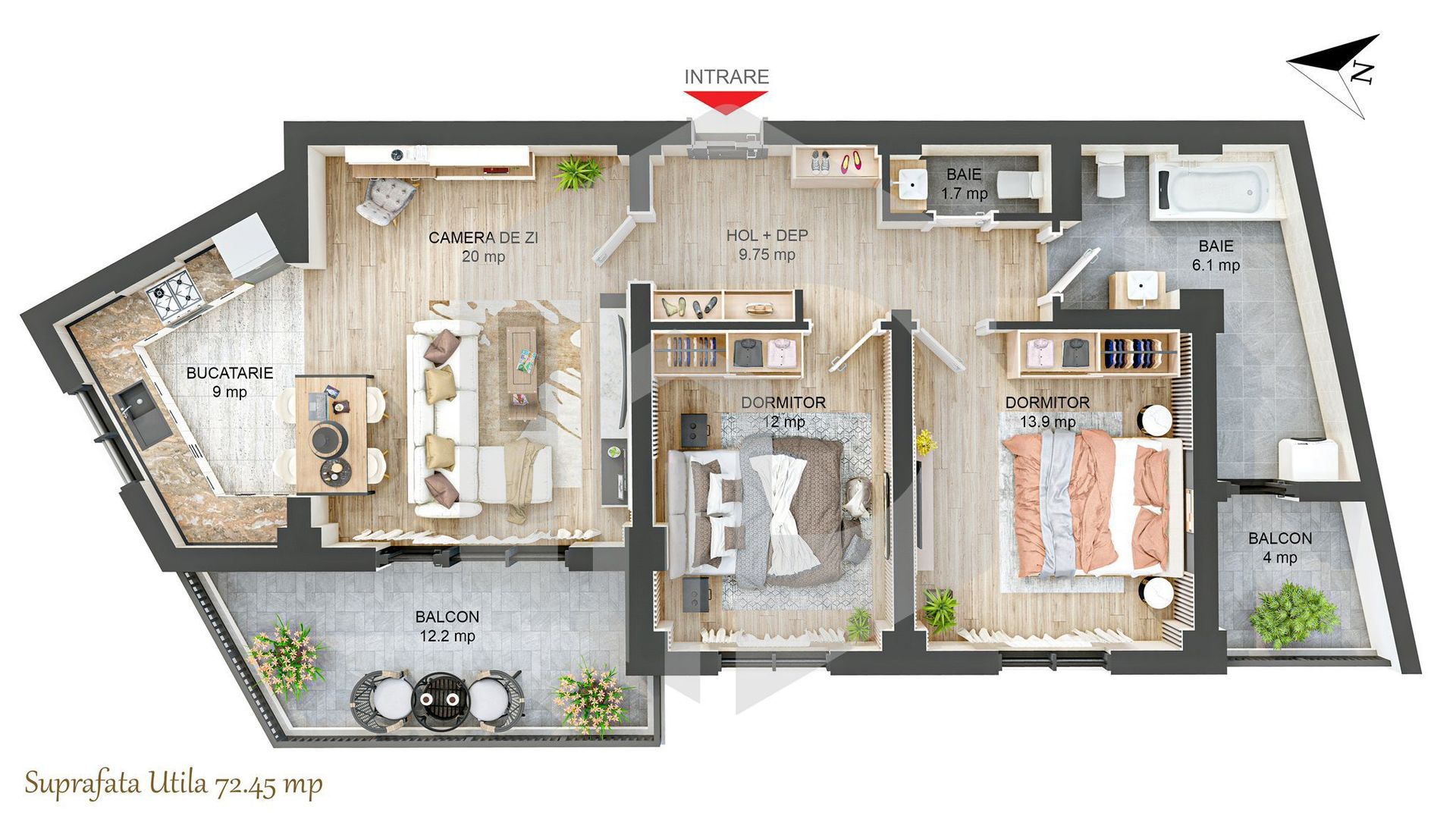Apartament 3 camere | Etaj intermediar | 2 Dormitorare 2 Bai | Rahovei - Poză 1