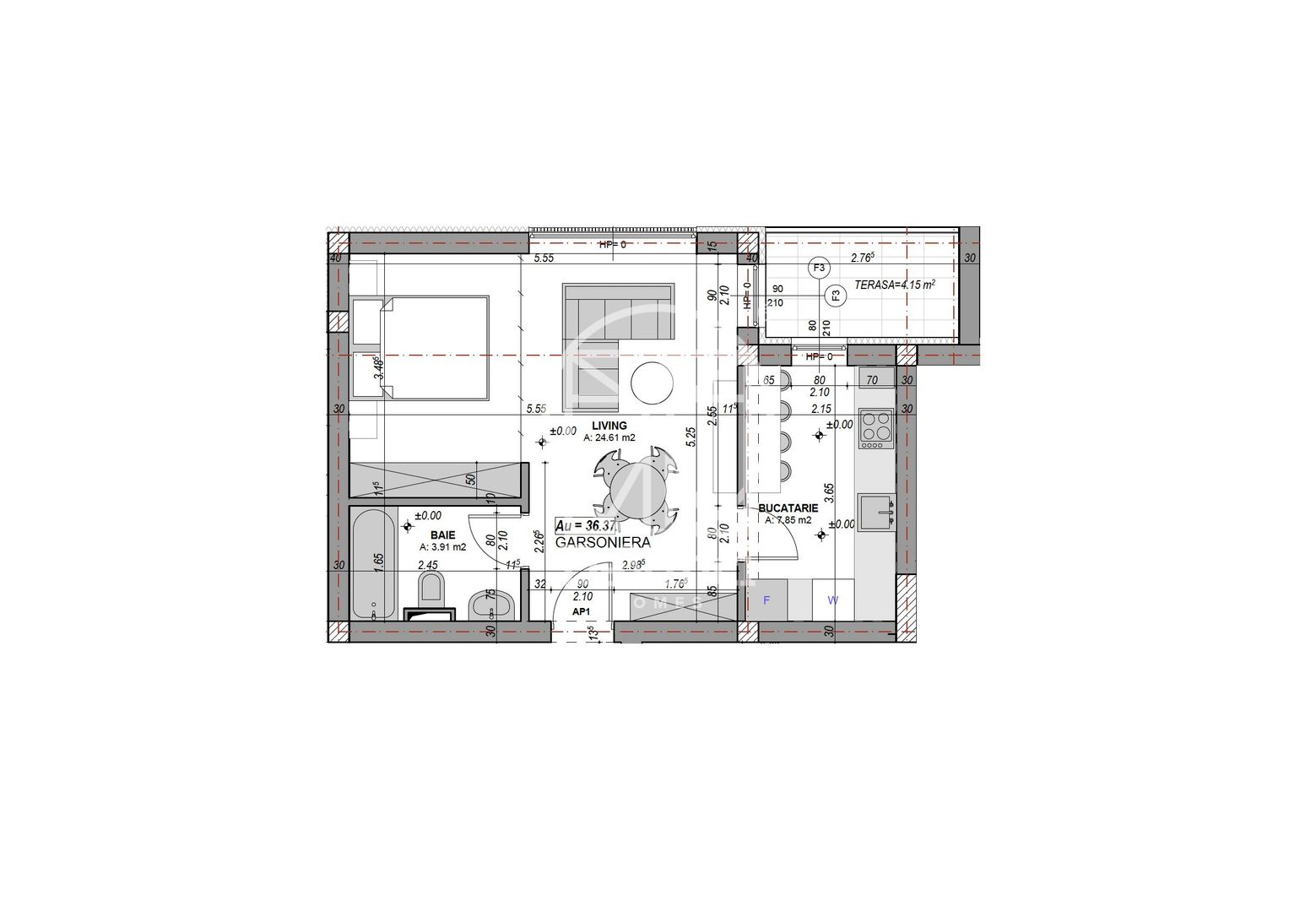 Garsoniera 36.37 mp, bucatarie separata, aer conditionat(LOG-GAL-ap.1) - Poză 2