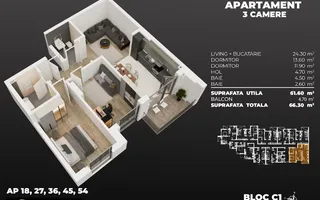 Sky Garden Pasarela Ap 3 camere cu 2 bai - Poză 13