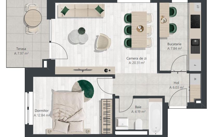 Apartament nou cu 2 camere, bucatarie inchisa | Denya Forest - Poză 10