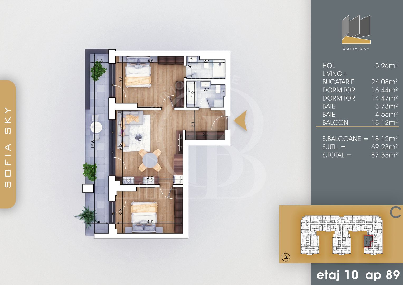 Apartament 3 camere cu 2 bai Finalizat 7 min Metrou Teclu - Schiță 4