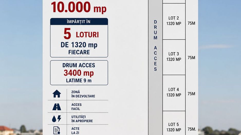 Teren 10.000 mp Clinceni | Parcelat 5 loturi + drum privat 9 ml - Poză 1