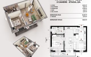 APARTAMENT tip OPEN-SPACE - 2 camere, ETAJ 2, Complex TUDOR VLAD RESIDENCE; - Poză 2