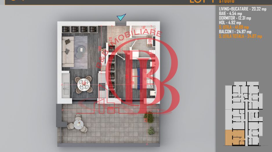 Apartament 2 camere cu Terasa-Theodor Pallady - Schiță 1