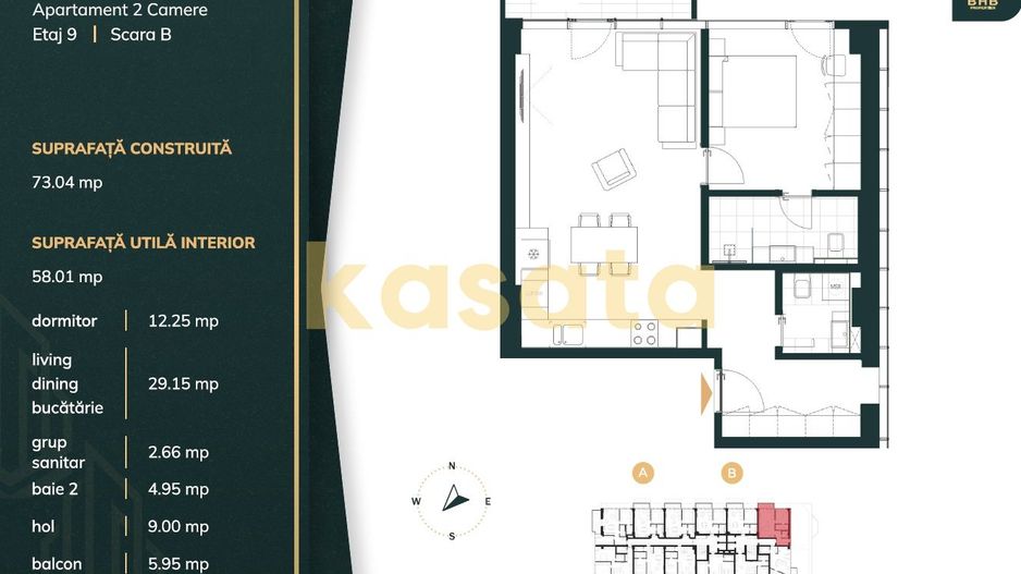 Apartament 2 camere LUX | Vedere Lac | Parcare | BHB | 308 000 + TVA - Poză 11